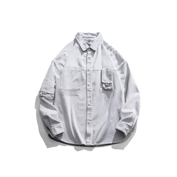 

Male Japanese Popular Logo Street Fashion Handsome Tooling Shirt Joker Printed Pocket Trend Loose Soft Tops Free Shipping Hot