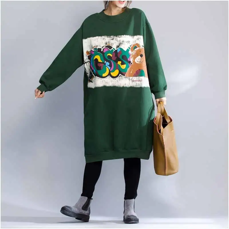 Осенне-зимние толстовки с капюшоном размера плюс, с героями мультфильмов Kawaii, с длинным рукавом, платье, свитер, пуловер, женские бархатные повседневные толстовки с принтом