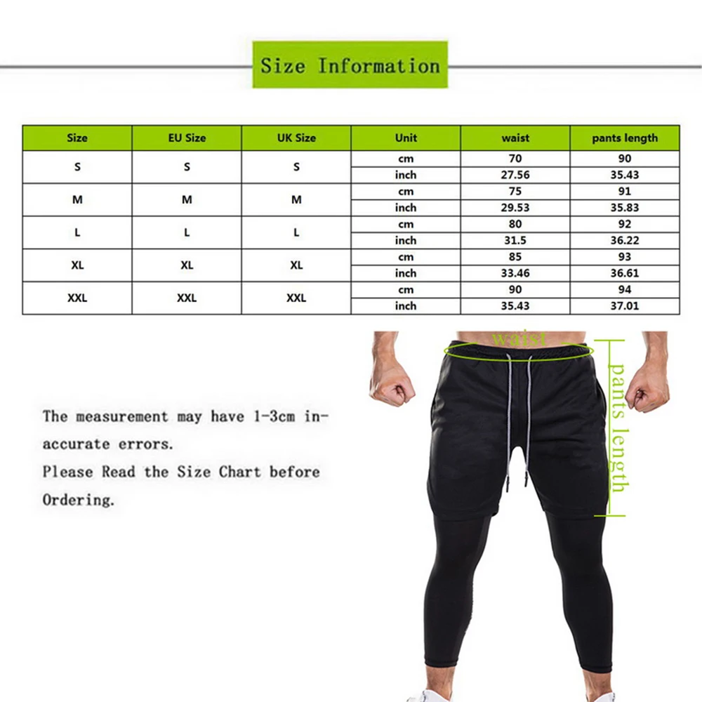 Men Joggers 2 in 1 Leggings Compression 