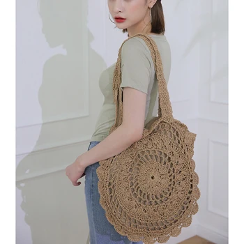 

Bohemian Straw Bags for Women Circle Beach Handbags Summer Rattan Shoulder Bags Handmade Knitted Travel Big Totes Bag 2019 New
