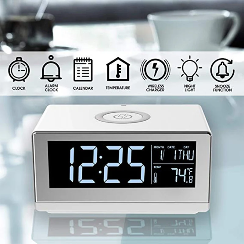  Mobile Phone Wireless Charging Light QI Standard with Alarm Clock Snooze Time Display and Night Lig - 4000095028579