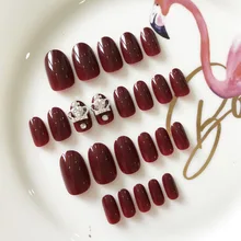 Средней длины круглый носок съемный Маникюр готовой продукции поддельные ногти патч невесты свадебные фотографии носимая ленивый кончик ногтя