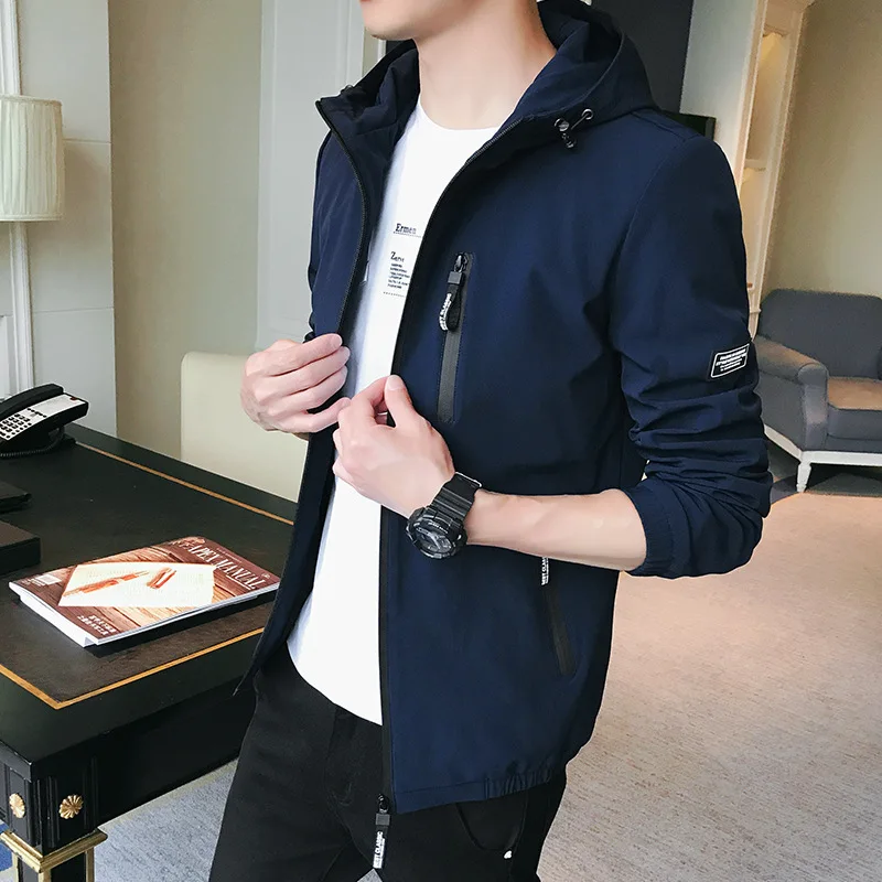 New fashion Men's Slim Bomber Zipper Pocket Hooded Jacket Male Casual Streetwear Long Sleeve Men's Trench Jacket Clothing