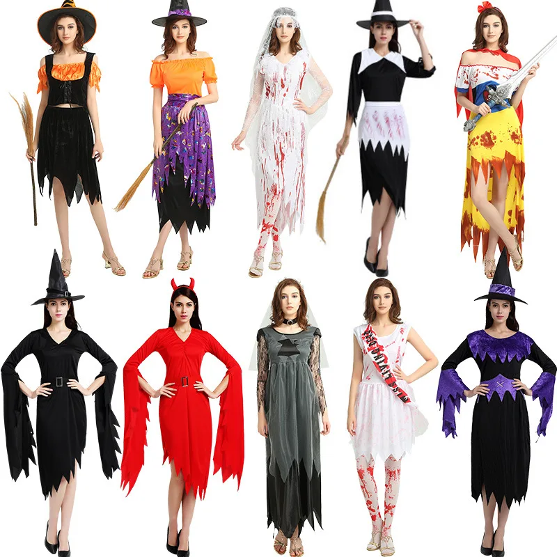 

Women Halloween cosplay party devil witch costume Scary Monster Demon Devil Ghost Vampire princess Costumes Bride Clothes adult