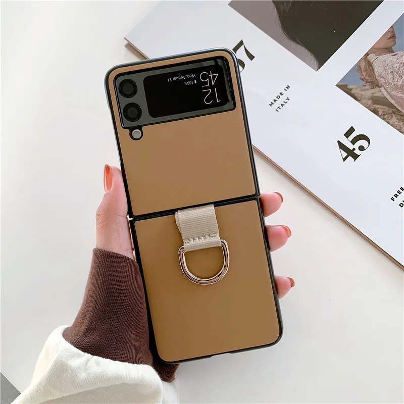 Fashion Skin Solid Color Ring Case For Samsung Galaxy Z Flip 3 5G 
Shockproof Ring Holder Hybrid Skin Phone Case Cover Coque case for samsung z flip 3