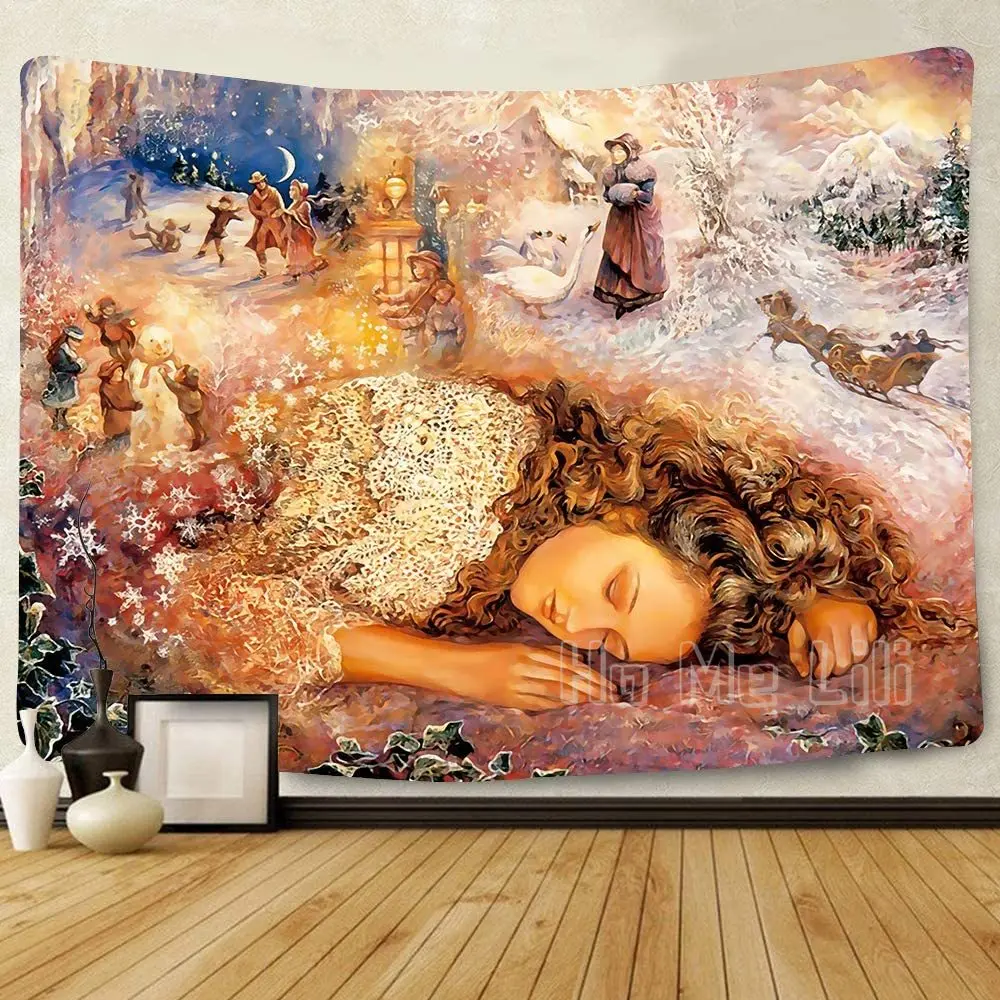 

Зимний гобелен с изображением Лебедя в стране чудес, красивая принцесса, игривый гобелен в мечте, для колледжа, спальни, гостиной