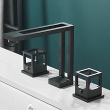 

Widespread Bathroom Faucets Hot and Cold Basin Taps Three Piece White Black Bathroom Cabinet Faucet Torneiras do banheiro