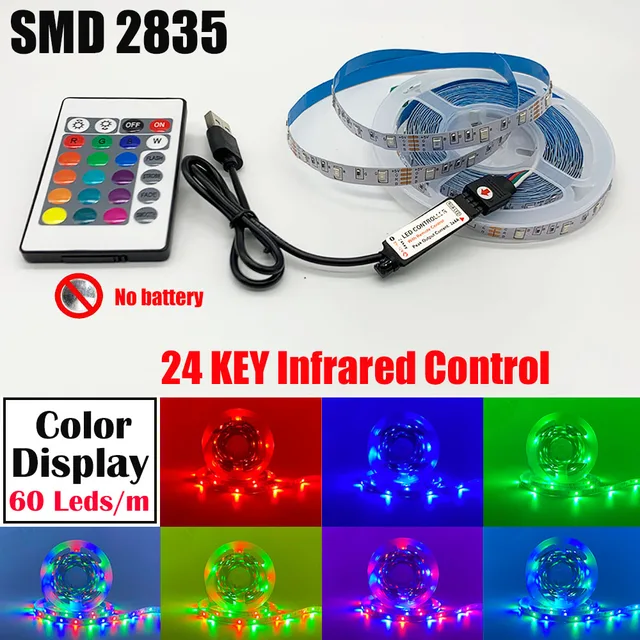 RGB LED Lights Strip Bluetooth Control USB 5050 2835 5V Flexible Lamp Tape Diode Festival Fita Bedroom Tira Luces PC TV Desk Luz 2835 IR 24KEY