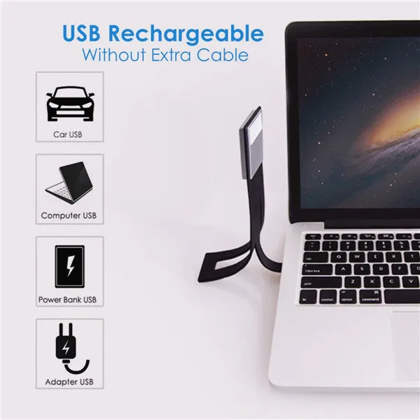

LED Portable Reading Book Light For eBook Readers/Kindle with Detachable Flexible Clip USB Rechargeable Lamp