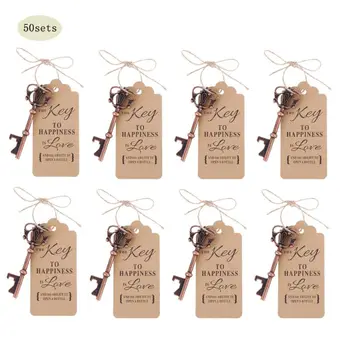 

50x Vintage Skeleton Key Bottle Opener +Tag Card Wedding Party Favors Souvenirs