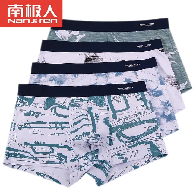4PCS/Lot Men Underwear Cotton Boxers Panties Comfortable Sexy Solid Cuecas Trunks Mens Underpants Shorts Sexy Solid Male Panties Blue