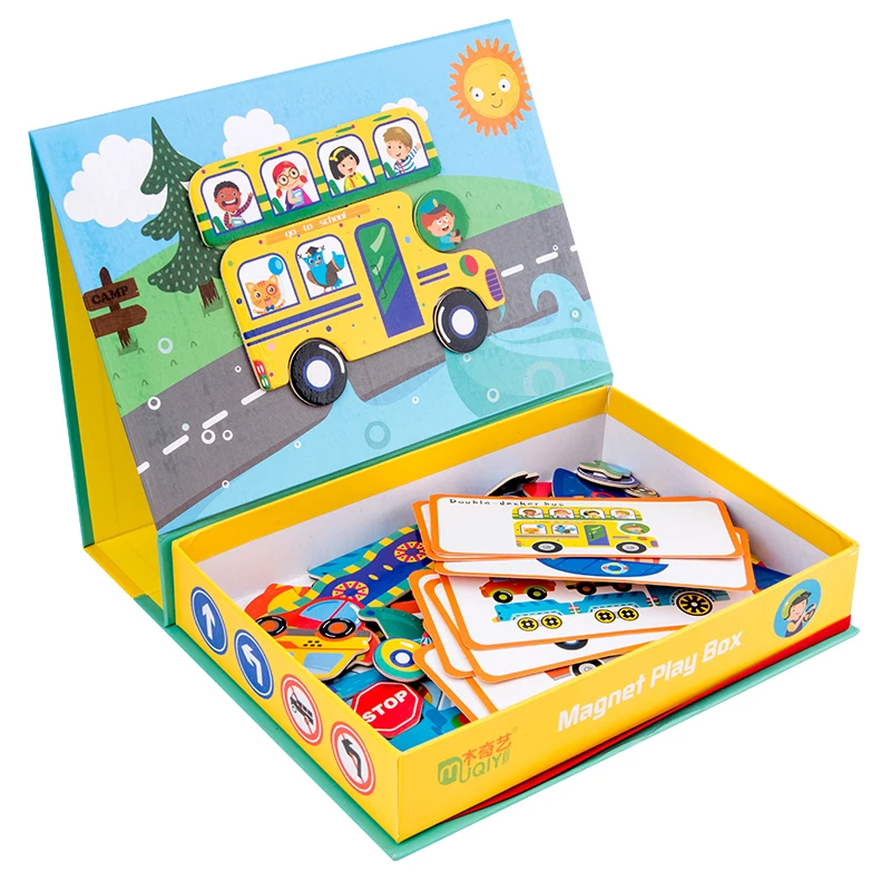 

Baby Toy Magnet Puzzle 3D Woode Jigsaw Puzzle Traffic Letter and Number Wooden Puzzle Early Educational toys for Children Gift