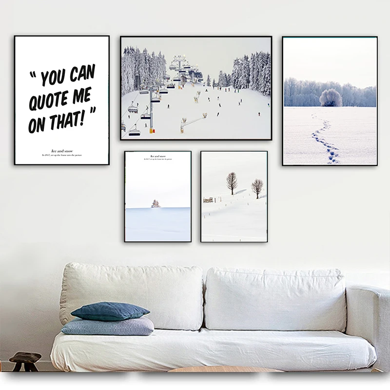 Winter Snow Nature Landscape Skiing Wall Art Canvas Painting Nordic Posters And Prints Pictures For Living Room Decor | Дом и сад