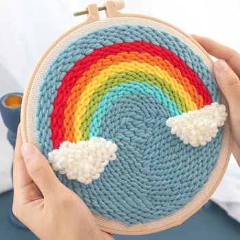 

Rainbow DIY Magic Punch Needle Embroidery Kit with Hoop Needlework for Beginner Sewing Art Craft Handmade Embroidery Home Decor