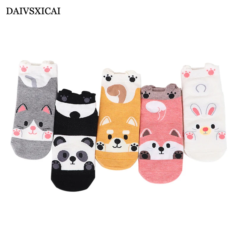 3 пара/лот = 6 шт. летние милые короткие женские хлопковые носки модный мультяшный медведь повседневные незаметные женские носки