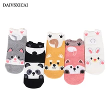 3 пара/лот = 6 шт. летние милые короткие женские хлопковые носки модный мультяшный медведь повседневные незаметные женские носки