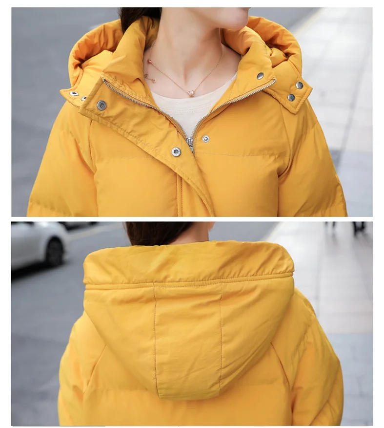 Модная зимняя куртка-пуховик с капюшоном для женщин, однотонная Повседневная теплая парка больших размеров, Женская Корейская Свободная куртка с длинным рукавом, женская одежда