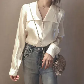 

2020 Spring And Autumn Blouse New Korean Version Of The Commuter Loose Solid Color Shirt Fashion Temperament Design Shirt Women