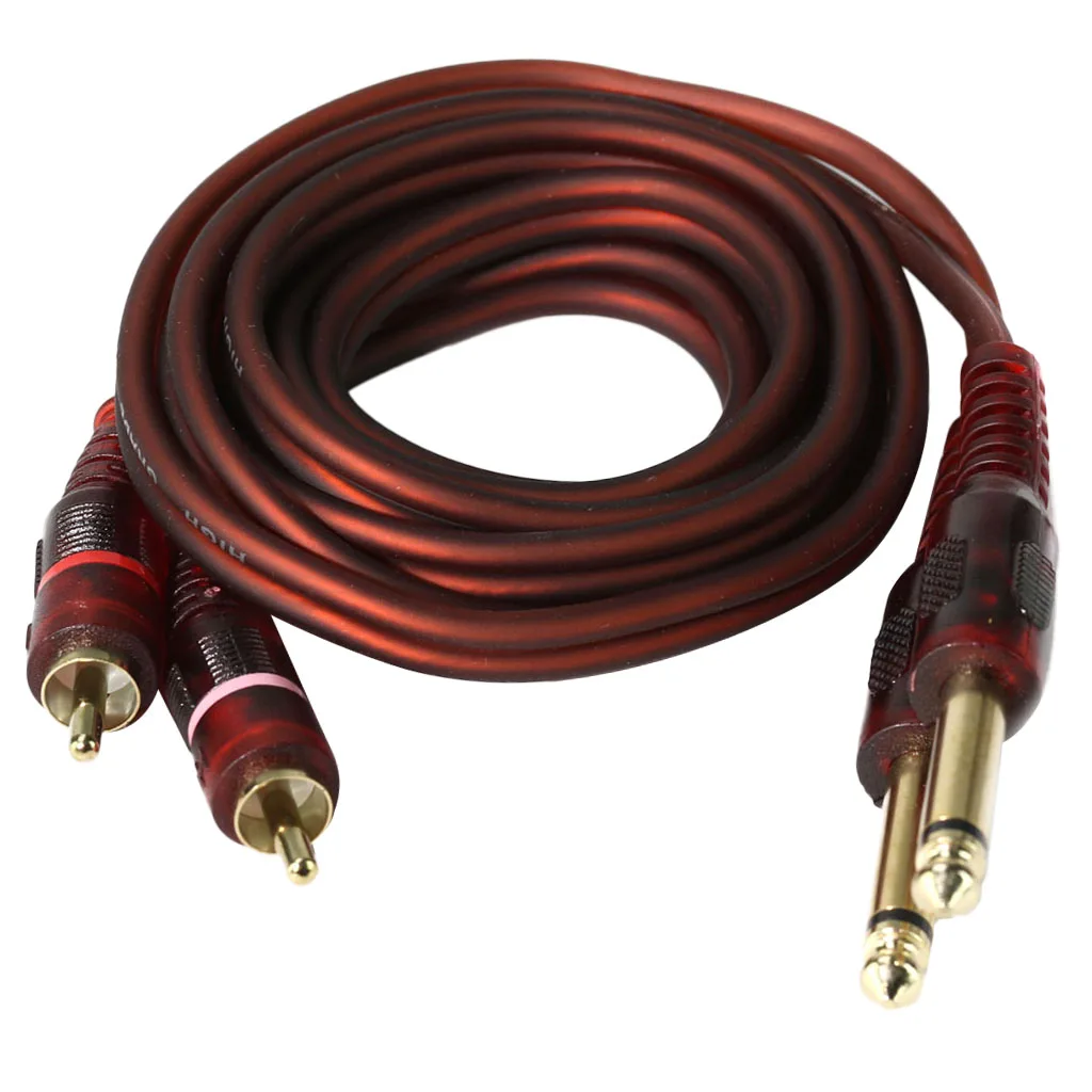 Audio Cable 1.5m / 5ft Dual 6.35mm 1/4 inch Jack Plugs to 2 RCA Plugs Audio Cable