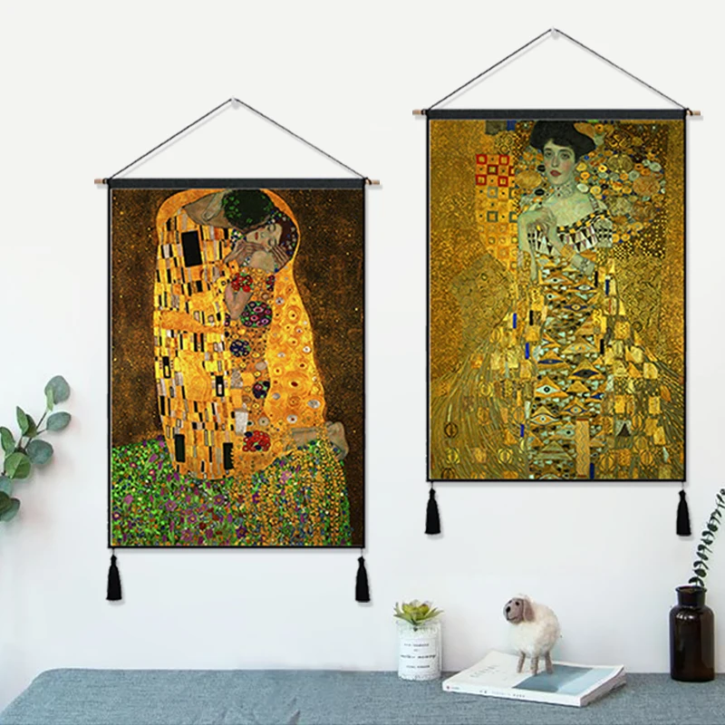 Kiss Gustav Klimt Austrian Viennese Hanging Cloth Cotton Line Paintings Posters Home Decor Wall Tapestry Gift | Дом и сад