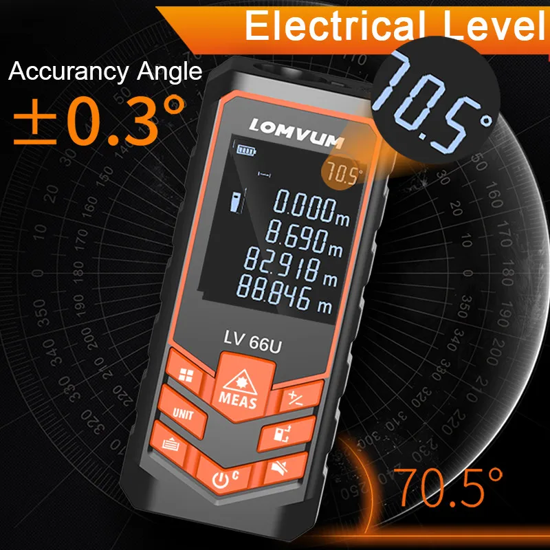 LOMVUM 66U Laser Rangefinder 120M Laser Roulette Digital Laser Distance Meter Level Tape Build Measure Device Ruler Test Tools LOMVUM 66U Laser Rangefinder 120M Laser Roulette Digital Laser Distance Meter Level Tape Build Measure Device Ruler Test Tools