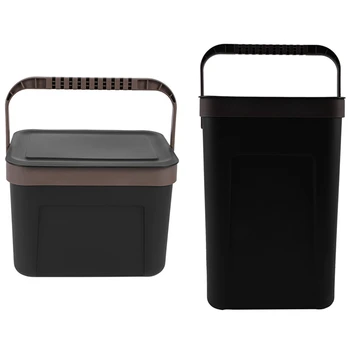 

2x Waste Bin Office Kitchen Bathroom Dustbin with Save Space for Home Wall Mounted Trash Can Black-L & S