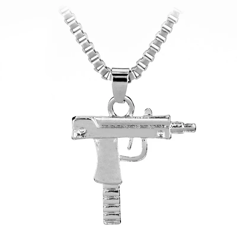 Новое металлическое золотое ожерелье с подвеской пистолет Узи Мужские, женские в стиле хип-хоп готическое ожерелье с цепочкой из нержавеющей стали - Окраска металла: 2