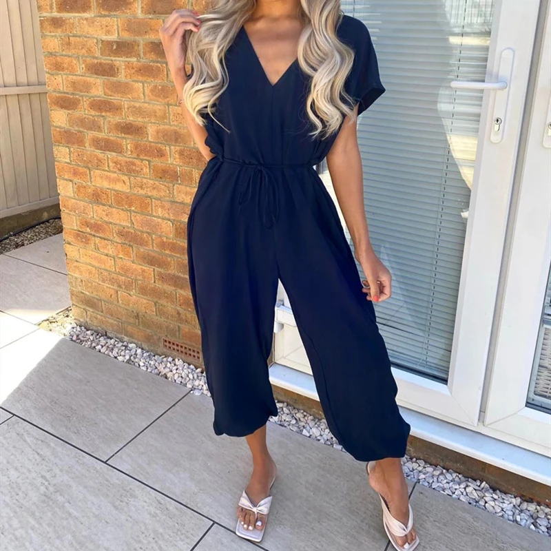 Women Casual Jumpsuit V-neck Short 