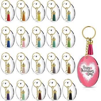 

Round Key Chain, Transparent Circular Acrylic Key Chain, Empty Fringed Pendant Key Ring DIY Engineering and Crafts