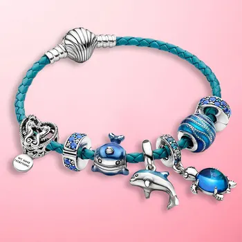 

2020 Summer New 925 Sterling Silver Ocean Series Turtle Beads Dangle Charm Fit Original Pamura Charm Bracelet Jewelry Gift