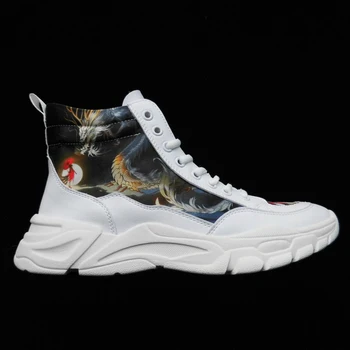 

Hot Sale Mans High Top Sneakers Antiskid Outsole Deodorant Antiskid Men's Height Shoes Korean Fashion Mosaic Pattern Tennis Shoe