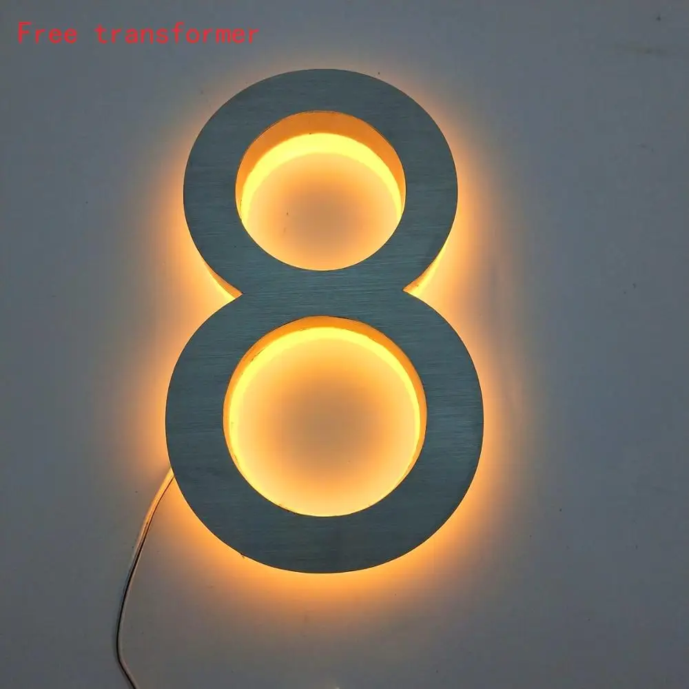 Porta-placa Lettre-sinal Personalizado ao ar Livre Led Iluminado Número de Casa de Aço Inoxidável Led Moderno Número Casa Hotel Placa de Porta