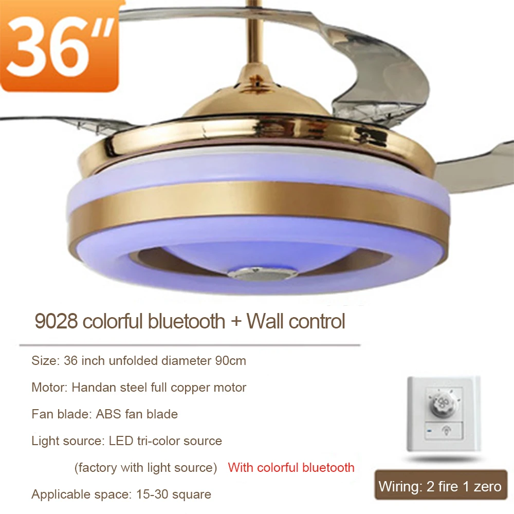 wall control Двойное кольцо Bluetooth Музыка Светодиодный потолочный вентилятор лампа телефон приложение с Дистанционное управление освещением Поющие вентиляторы для ресторана детской комнаты - Цвет лезвия: wall control