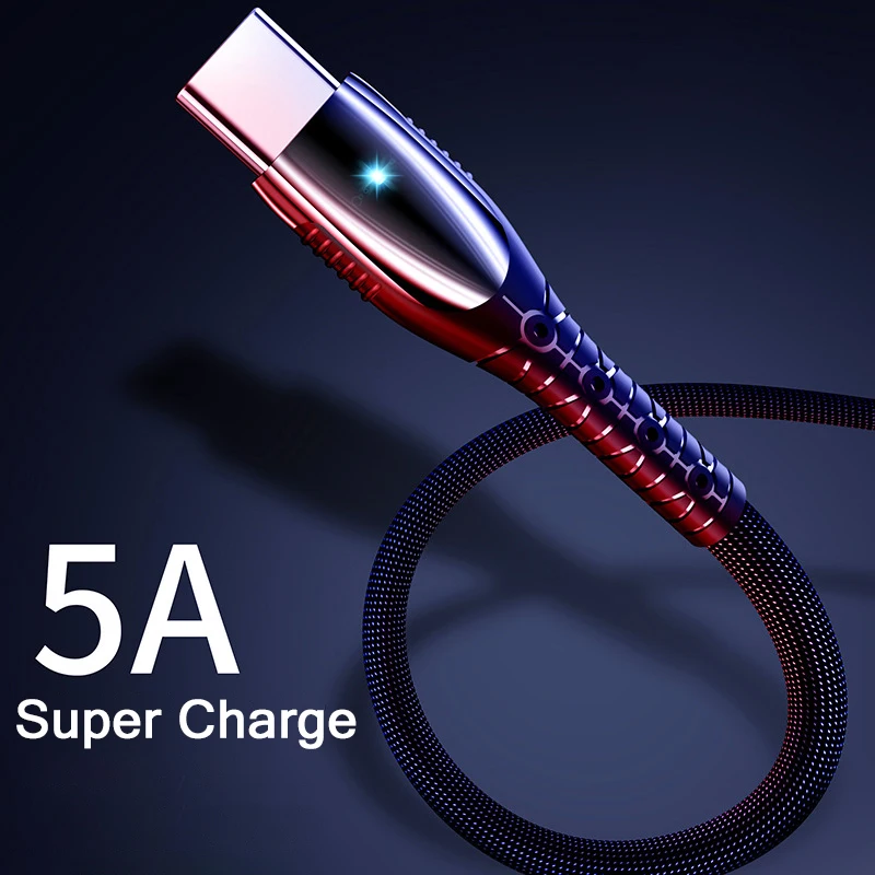 

USB Type C Cable 5A Quick Charge 3.0 Supercharge For Huawei P30 P20 Mate 20 Pro Phone Fast Charging Type-C USB Charger USBC Cord