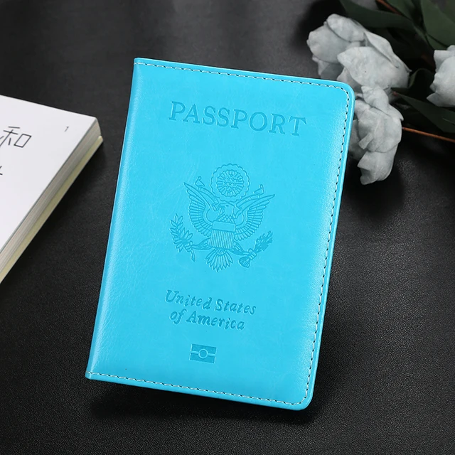 Personalised leather USA Passport Cover Customized Travel Passport holder American Wallet Covers for Passports us passport coral sky blue