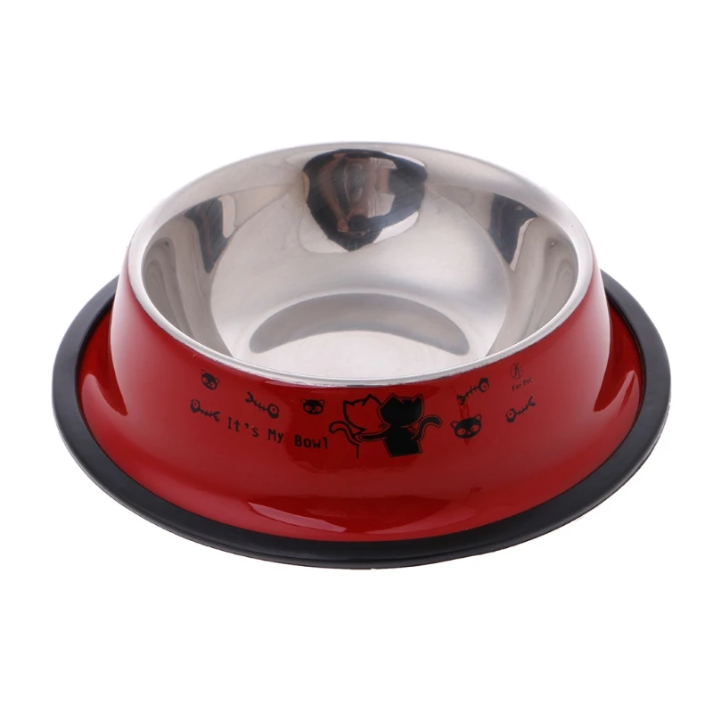 Многоцветная противоскользящая миска из нержавеющей стали для кошек и собак, инструмент для кормления домашних животных - Цвет: red