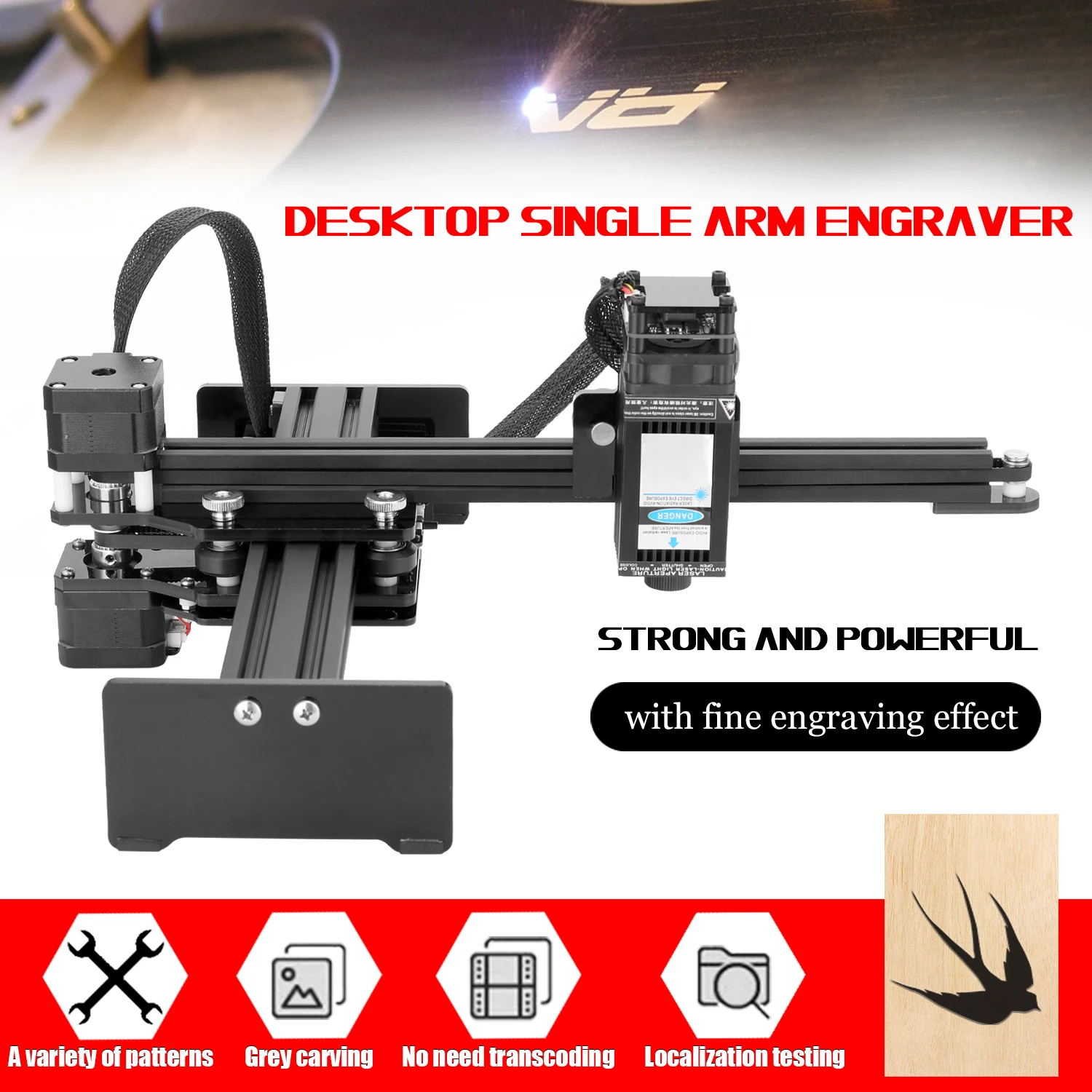 

KKMOON Portable DIY Laser Engraving Carving Machine Cnc Router Professional Mini Desktop Single Arm Laser Engraver