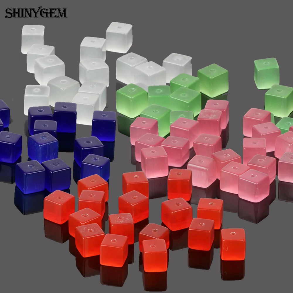 ShinyGem 50 шт 4 мм-8 мм кубик кошачий глаз бусины смешанные Случайные цвета