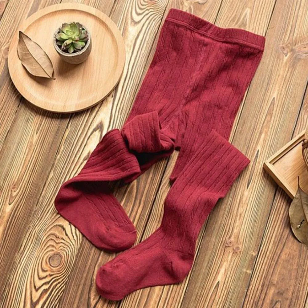 wine red Милые детские гетры; леггинсы для осени и зимы; теплые хлопковые трикотажные колготки для девочек с вертикальными полосками; длинные чулки - Цвет: wine red