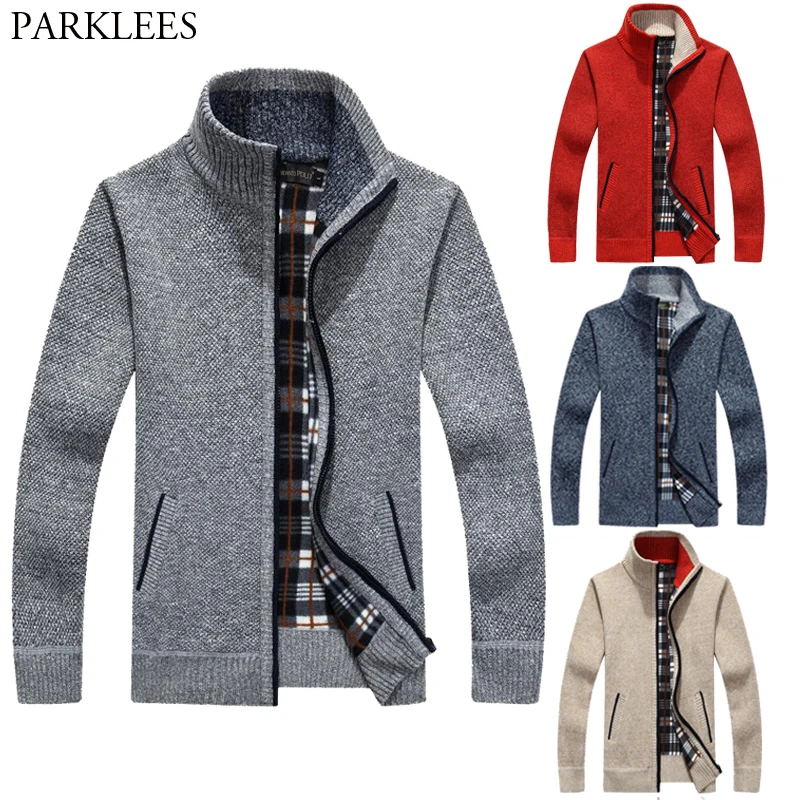 Plus Velvet Men Cardigan Sweater Autumn Stand Collar Warm Mens Sweater Coat Zipper Casual Men Knitted Sweater Long Sleeve Coats Plus Velvet Men Cardigan Sweater Autumn Stand Collar Warm Mens Sweater Coat Zipper Casual Men Knitted Sweater Long Sleeve Coats