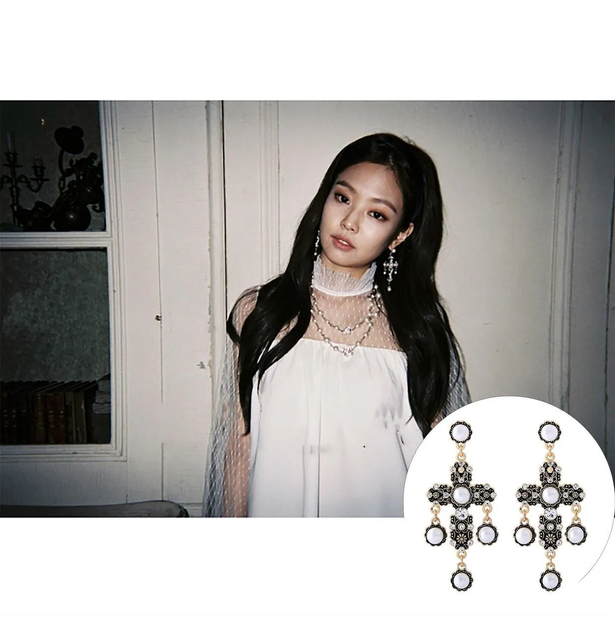 Kpop, черные, розовые, JENNIE same, готический крест, жемчужные серьги для девушек, Европейский, американский, Ретро стиль, роскошные серьги, модное ювелирное изделие, подарок