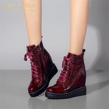 

Lapolaka 2020 New Arrivals Genuine Leather Zipper Shoes Women Boots Platform Increasing High Heels Spring Autumn Boots Ladies