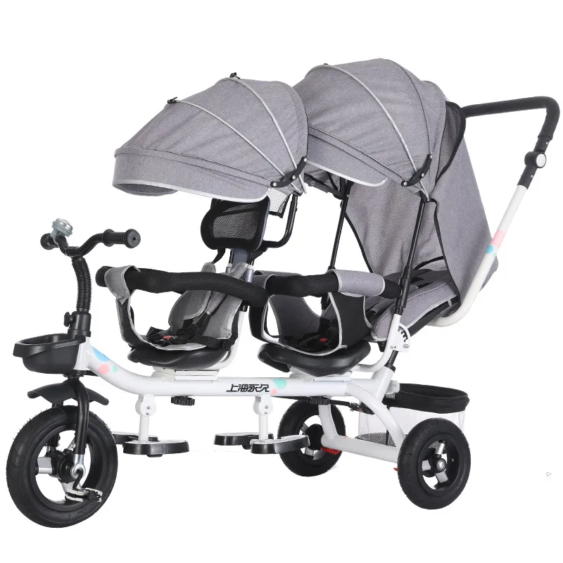Double Twin Rotatable tricycle Baby Strollers Universal Travel Baby Pram Children Double Seat Crriage Kids Push Trike