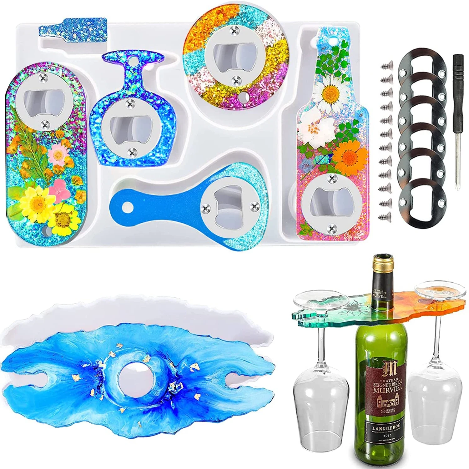 

Epoxy Resin Mold Corkscrew Bottle Opener Beer Spanner Silicone Mold Resin Casting Molds for Wine Corkscrew DIY Crafts Making