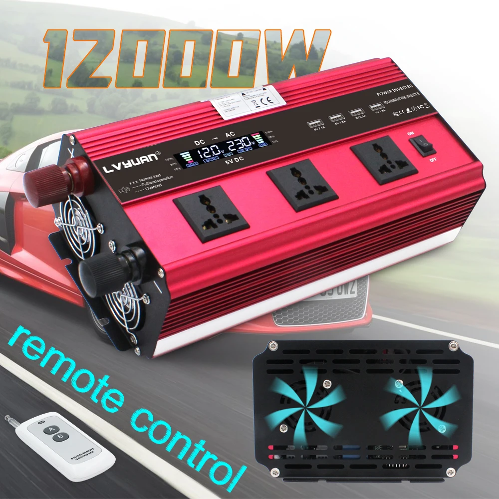 12 В до 220 В-240 в 3/4 ЖК-дисплей 12000 Вт Peak Universal/EU/US AC Socket 4 USB с беспроводным пультом