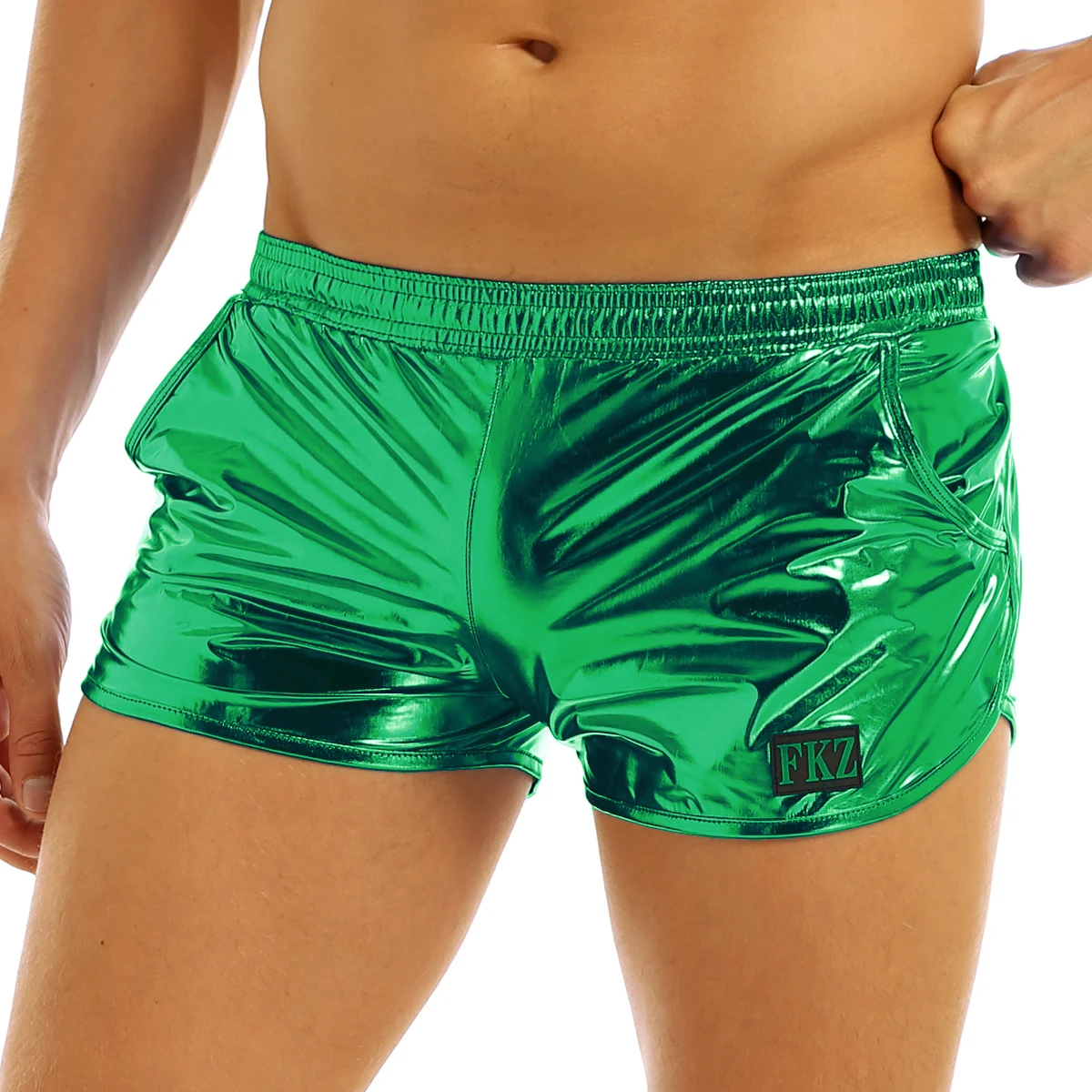 iiniim Mens Shiny Metallic beach Pool Night Club Party Shorts Boxer Shorts Performance Show Clubwear Costume Swimming Trunks 2