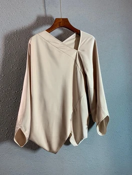 

2020 Early Spring New Women's Irregular V-neck Solid Color Decoration Bat Sleeved Wild Top 409