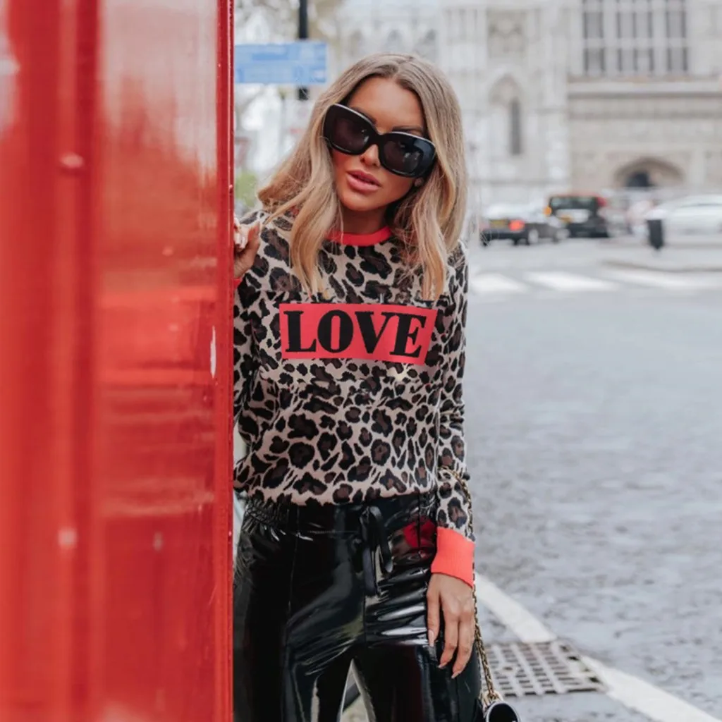 Chamsgend Sweatshirt Women Print Patchwork Casual O Neck Tops Ladies Fashion Leopard Long Sleeve Spring Autumn Sweatshirts | Женская