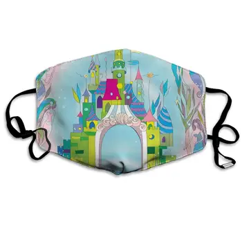 

Castle Under The Sea Mermaid Princess Fairy Tale Scene UV Protection Breathable Masks for Women Men Fishing Mouth-Muffle Cartoon