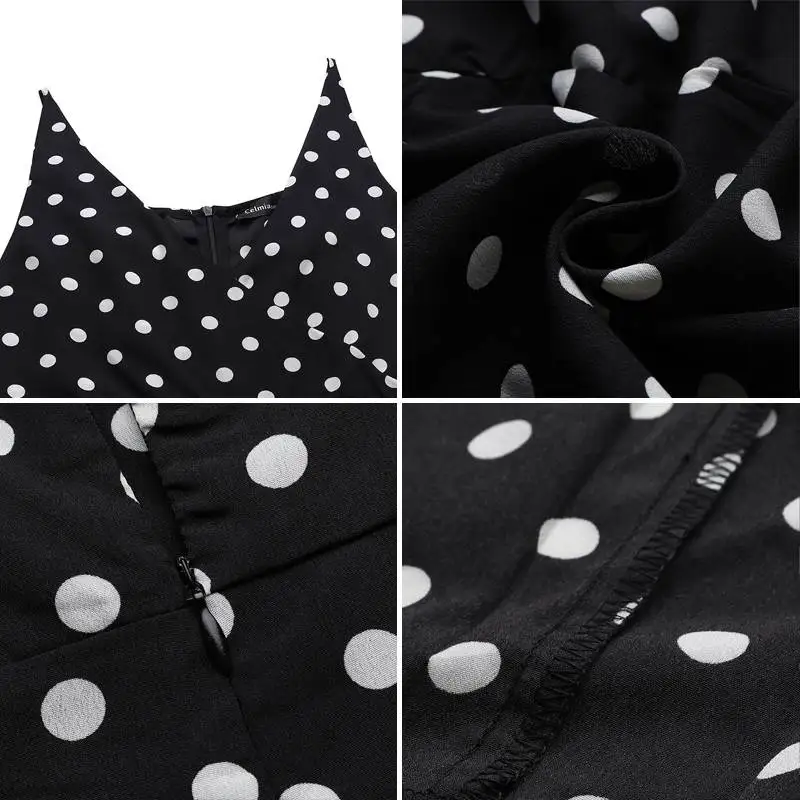 Sexy Sleeveless Summer Jumpsuits Celmia Women Elegant Suspender Casual V-neck Dot Printed High Slit Wide Leg Pants Party Overall